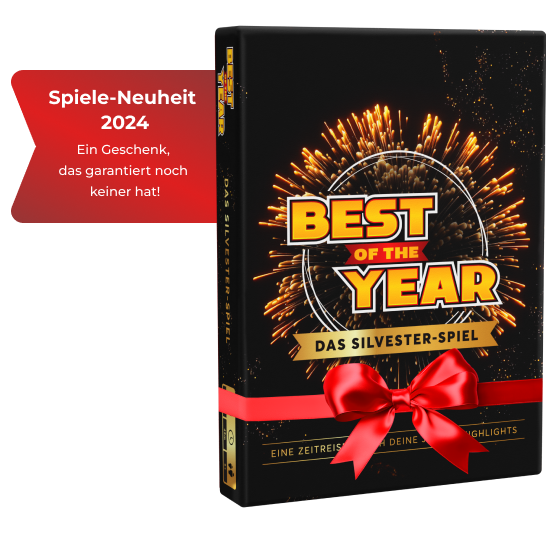 Das Silvester Spiel Best of the Year mit roter Schleife