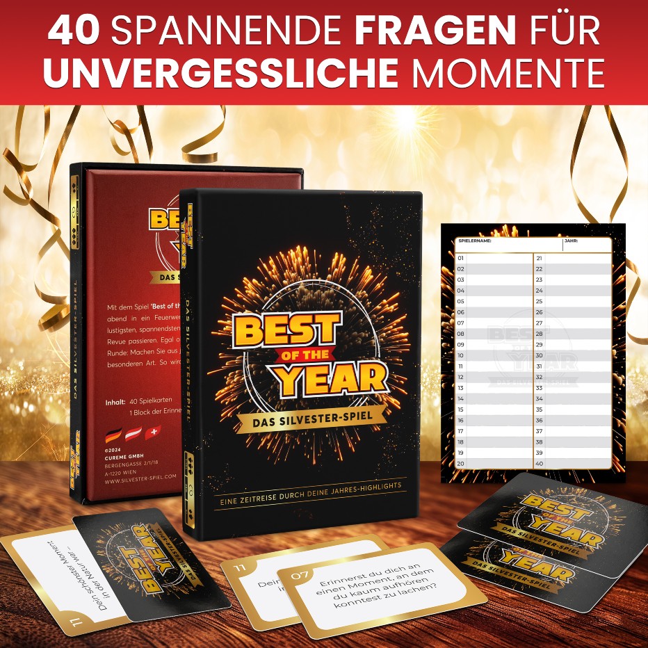 Das Gesellschaftsspiel zu Silvester Best of the Year festlich dargestellt